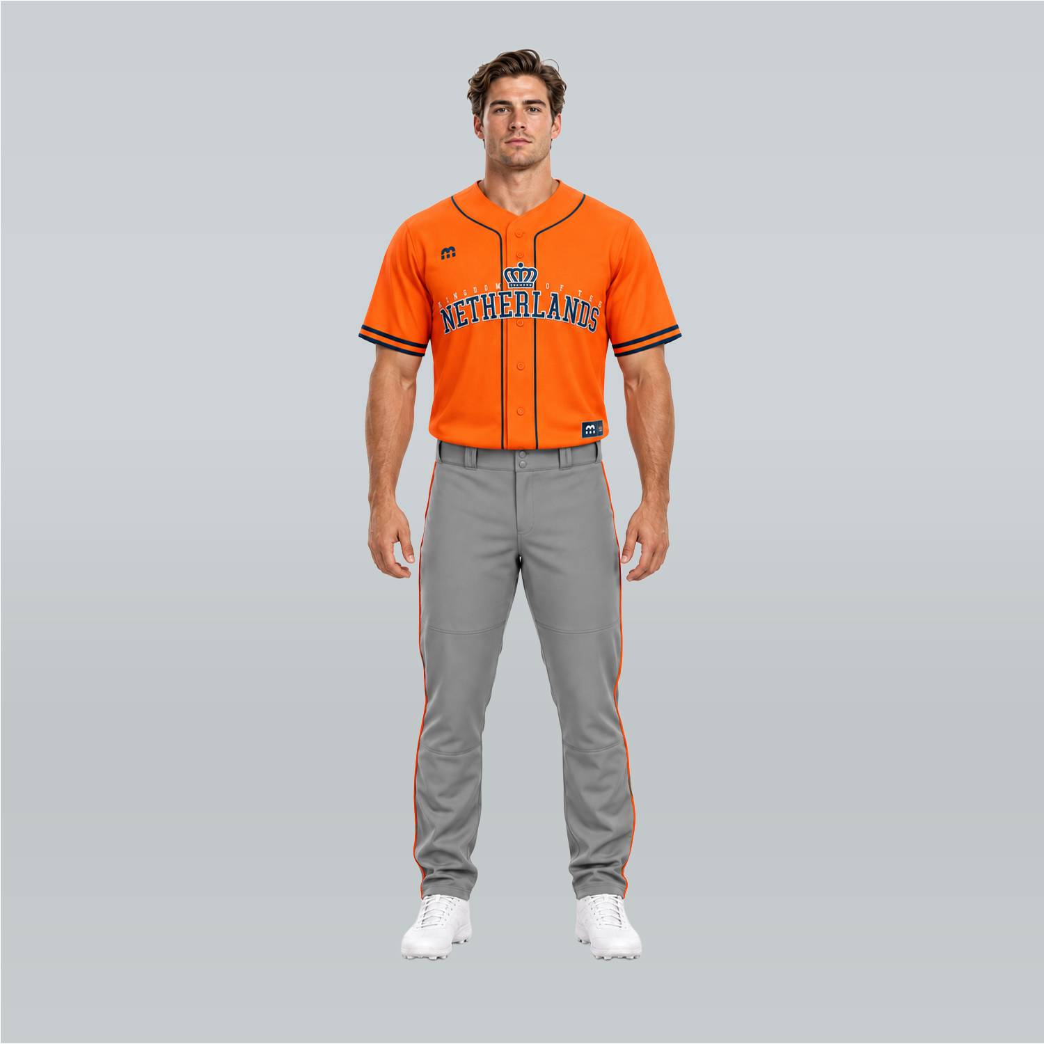 M Sports Baseball Pants Heren Grijs Met Oranje Piping